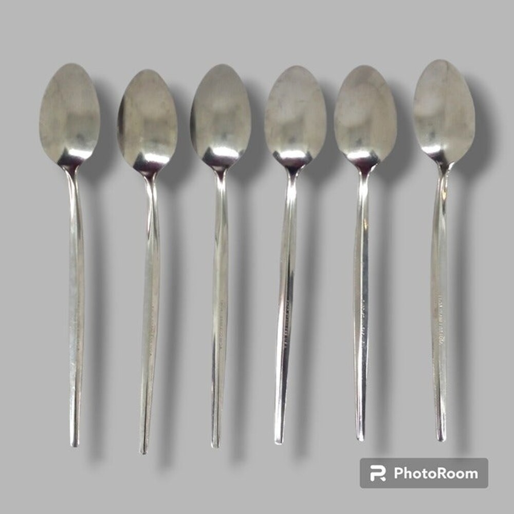 Ekco Stainless Iced Teaspoon-EKS36-Made in USA-MCM-Center Ridge-Minimal-Set of 6 - Picture 2 of 6
